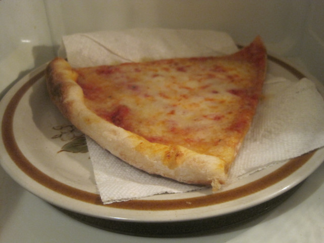 Microwave cheese or Sicilian pizza slice